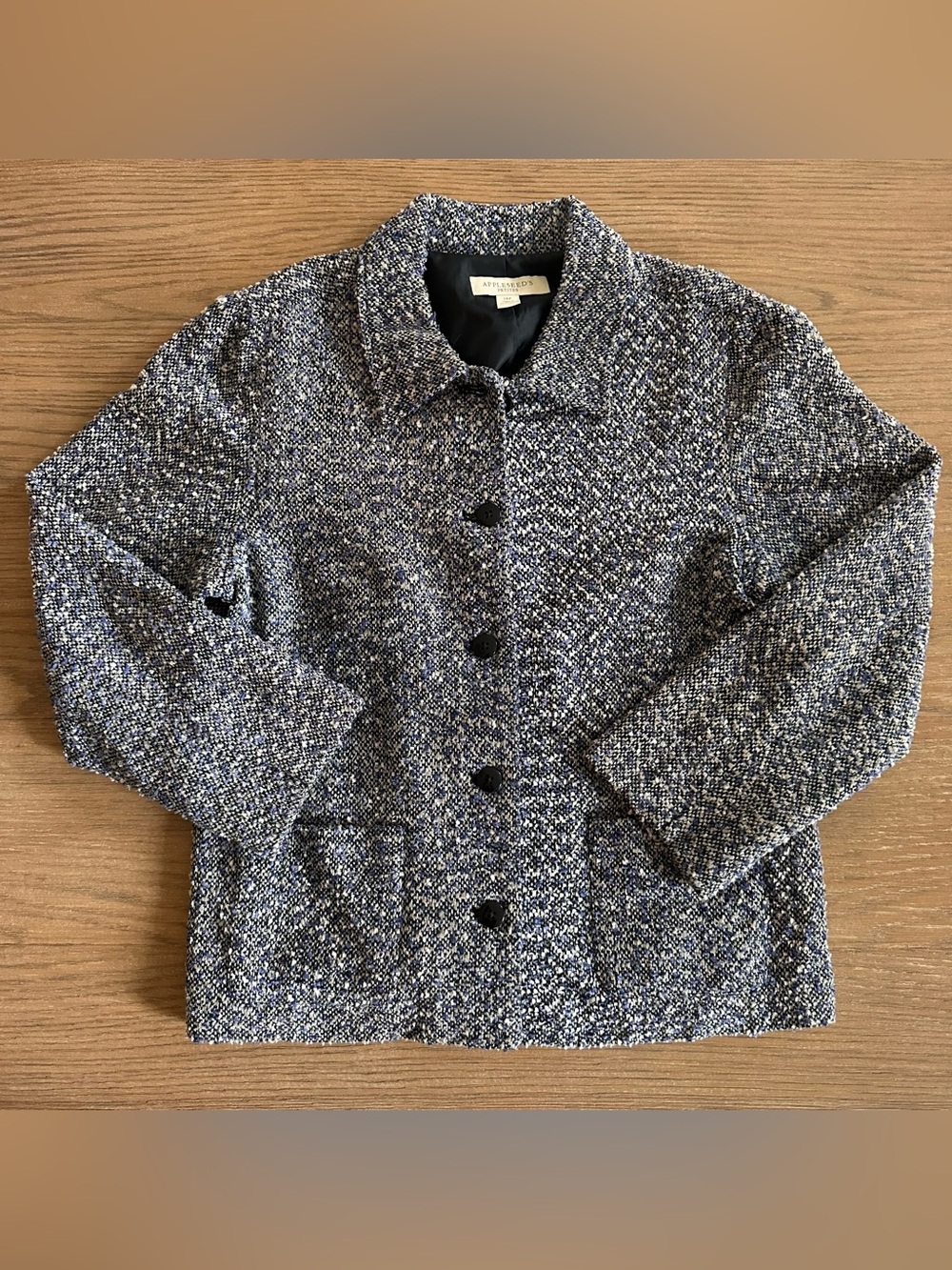 Appleseed’s Petites Bouclé Tweed Jacket Blue White Size 14P